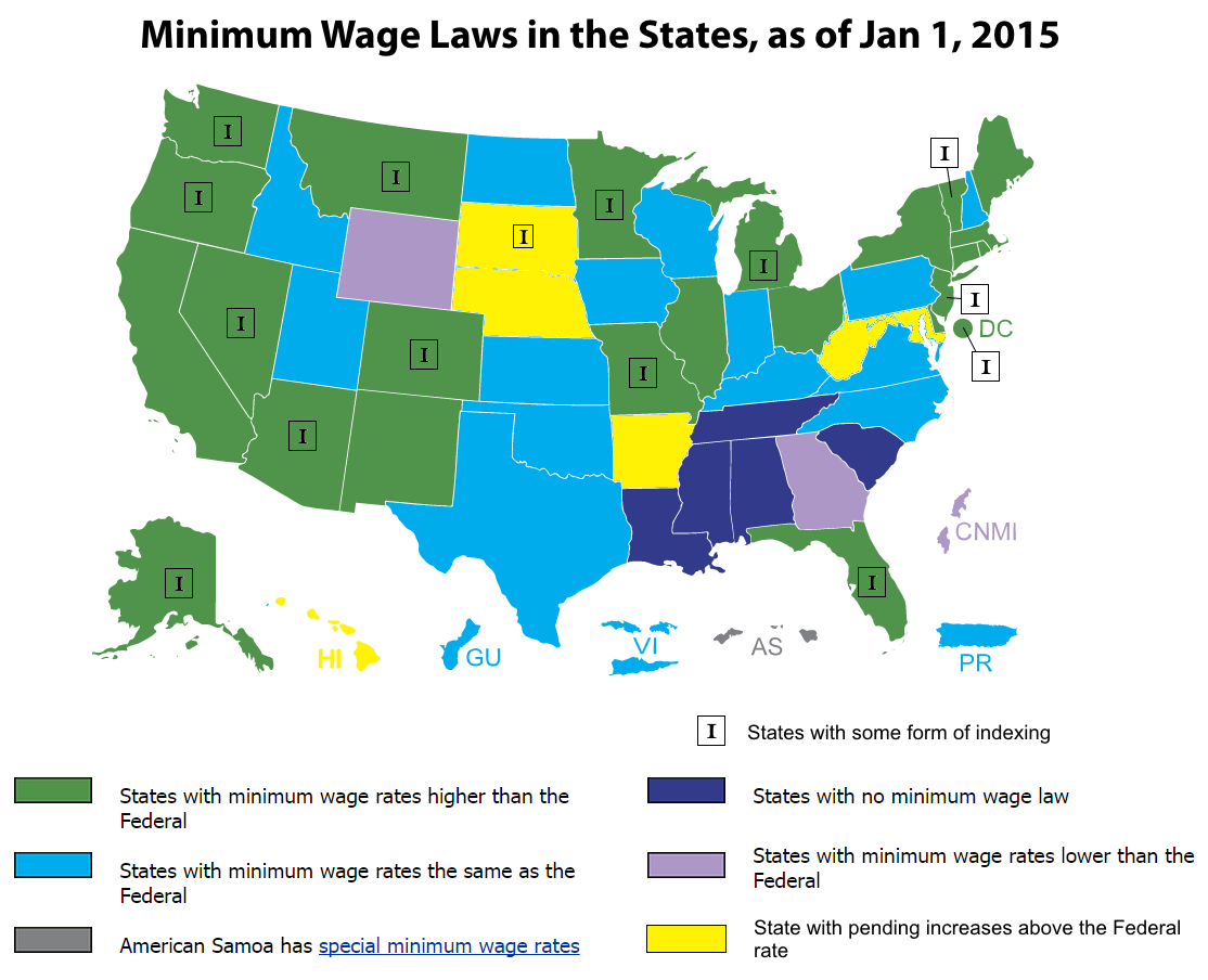 Map showing where minimum wage has increased as of Jan. 1 2015